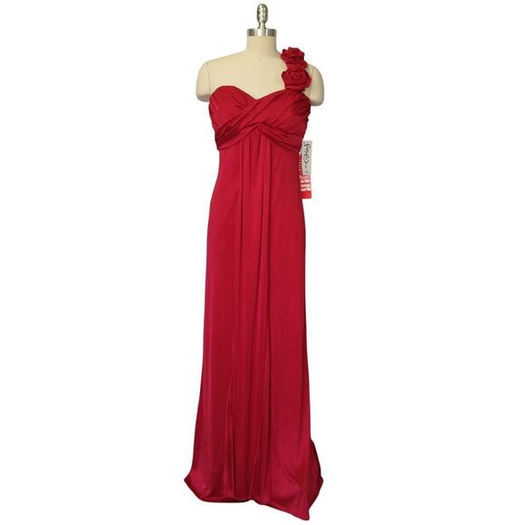 Vintage Y2K Prom Dress Maxi Gown Red Satin Size S M New Rosette One Shoulder - Picture 2 of 9